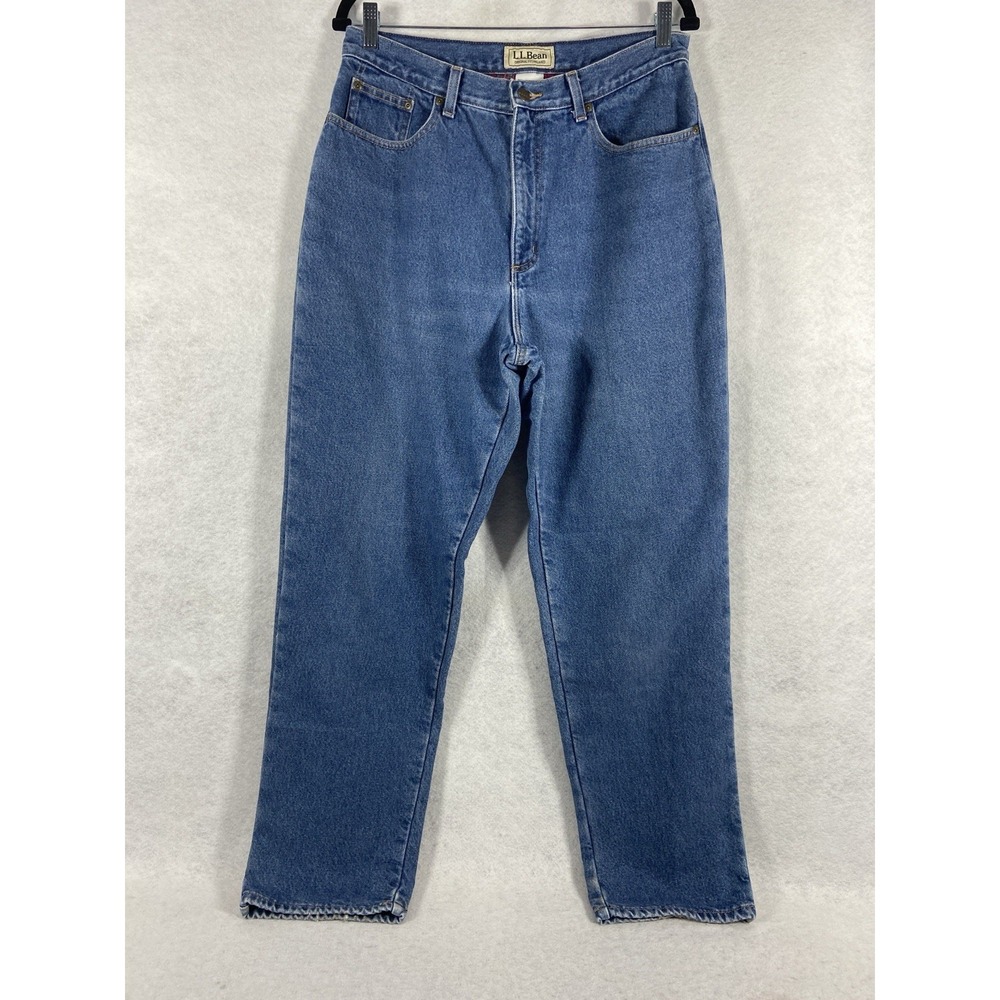 L.L. Bean Jeans Women's 14 Blue Double L High Rise Tapered Flannel Lined Y2K Vtg